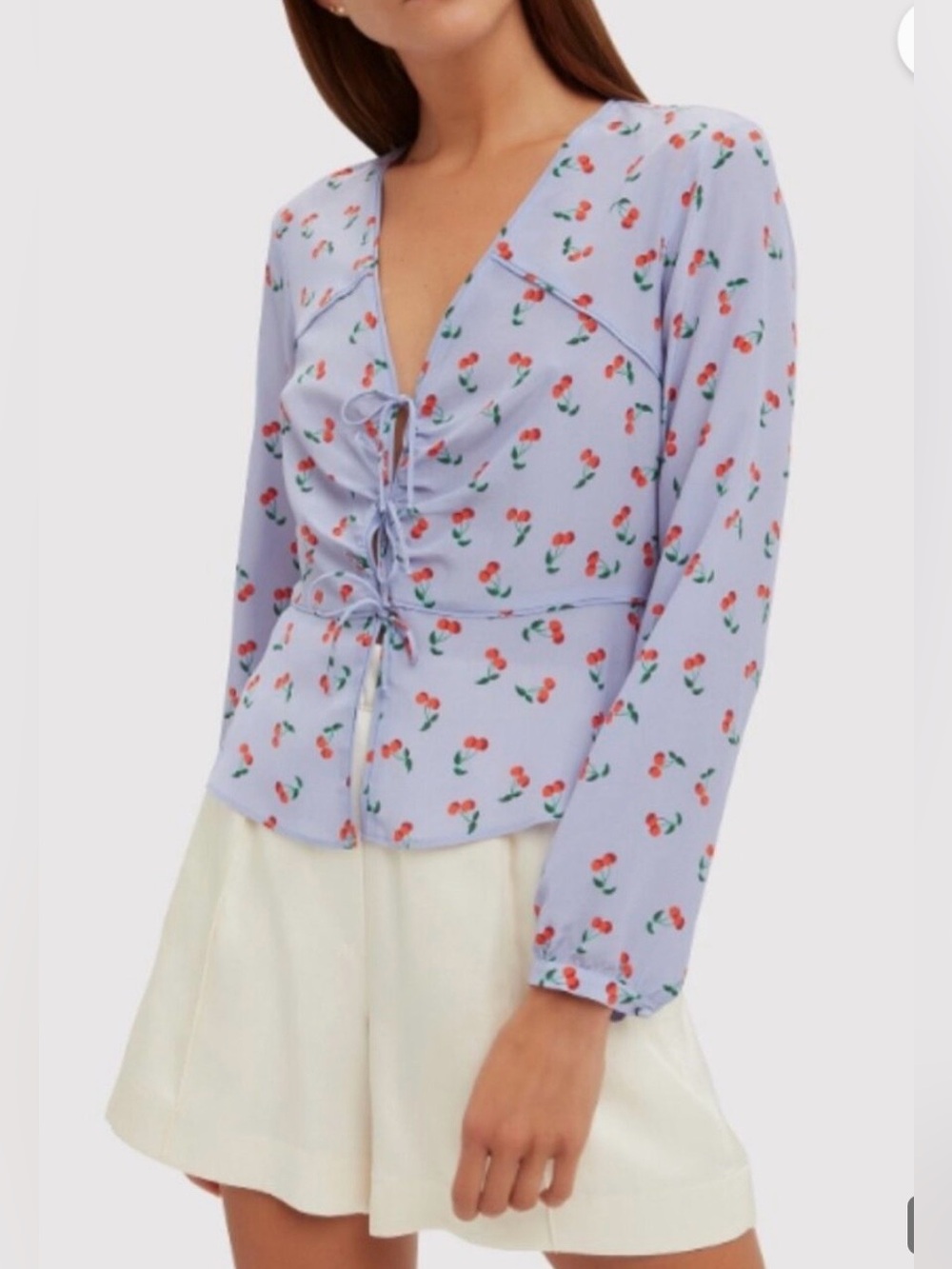 INTERMIX Cherry Print Lace-Up Blouse Size 4